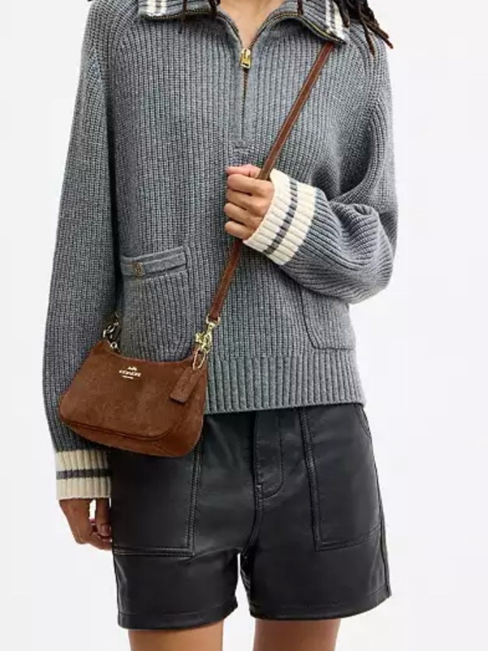 Coach Brown Suede Shoulder Bag with Gold Hardware - Picture 3 of 11